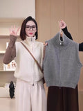 Knitted Vest High-Neck Double Zipper Comfortable Simple Early Autumn New Temperament Full Thin Bottom Shirt Vest Top