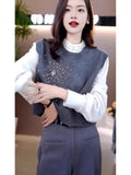 Nail Bead Heavy Industry Design Sense Collar Outside Wearing Vest Folding On The Shoulder Wearing Knitted Vest Casually And Comfortable
