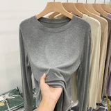 Soft-Masted Mask T Early Spring, Autumn And Winter 2026 New Loose Long-Sleeved T-Shirt Women Simple Inside The Bottom Shirt Solid Color Top