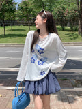 Korean Sweet Print Round-Neck Long-Sleeved Sympathize With Women 2026 Summer New Design Sense Loose Thin Beauty Top
