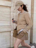 Lazy Gray Knitted Sweater Women's Jacket Autumn And Winter New Design Loose Knitting Inside The Bottom Top