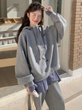 Grey Fake Two-Piece Jacket Suit Women's Hooded 2026 Spring And Autumn New Lazy Slackness Casual Trousers Two Sets