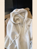 Double Zipper Hooded Long-Sleeved Knitted Cardigan Sweater Coat Lady Languid Wind High-End Feel Embroidered Sweater