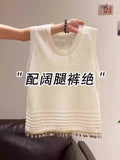 National Wind Characteristics Twilight Knitted Vest Woman 2025 New Wide Summer Wear High-End Sleeveless Top