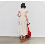 New British Old Money Fake Two Simple Commuting V-Neck Sleeveless High-Waist-Blend Dress