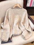 Special Counter Withdraws The Big-Name Shear Women's Retro Round Collar Collar Sweater Women's Spring And Autumn Lazy Wind Loose Knitting Top