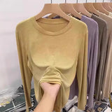 Soft-Masted Mask T Early Spring, Autumn And Winter 2026 New Loose Long-Sleeved T-Shirt Women Simple Inside The Bottom Shirt Solid Color Top