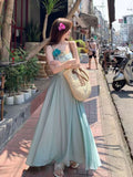 French Blue Sling Dress Women's Summer High-End Feel Super Good-Looking Pamine Beauty Beach Beach Dress