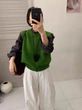Ankola Red Folded Knitted Sweater Vest Vest For Women's Autumn And Winter Outside The Shoulder Loose Short Horse Clip Small Vest