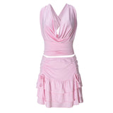2025 New Women's Temperament Sexy Deep V Bare Back Coat High Waist Cake Skirt Two Sets