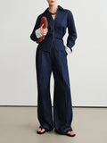 Ring Garlic Original Color Imitation Denim Waist Shirt + Rubber Air Pants Set Age-Old Fashion Two Sets