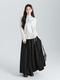 White Half-High Collar Wood Ear Wave Point Long Sleeve Lace T-Shirt Inside The Autumn And Winter Loose Top Lady