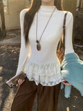 Milk White Half-High Lace Lace Long-Sleeved T-Shirt 2026 Autumn Wood Ear Repair Bottom Shirt Top