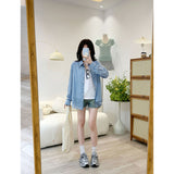 Small Fresh Blue Plaid Long-Sleeved Shirt Women Spring And Autumn New Design Sense Loose Thin Lazy Shirt Top