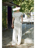 Summer New Set Thin Hip Essence BI Into Imported Three-Home Folded Trouser Top Set