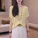 Large-Size Leuk-Sleeve Short-Sleeved Knitwear 2025 Summer New Fat Mm Belly-Covered Ultra-Good-Looking Unique Top