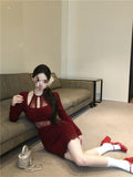 Design Pure Style Long Sleeves Dress Autumn And Winter Lace Lace To Receive Waist-Buffed Short Skirt Skirt Skirt Women's Dress