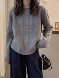 Lazy Gray Knitted Sweater Women's Jacket Autumn And Winter New Design Loose Knitting Inside The Bottom Top