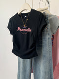Pure Cotton Black Slimming Straight Shoulder Short-Sleeved T-Shirt Women's Summer 2025 New Burst On-Slamp Dress