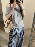 Slanted Shoulder T-Shirt Women's Short Sleeves 2026 Summer New Loose Thin-Skinny Shoulder Blouse