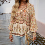 Dili 2025 Autumn And Winter Bohemian Holiday Wind Cotton Print With Long-Sleeved Top Shirt For Women