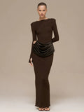 2025 Autumn And Winter New Pure Color Temperament Style Long Sleeves Crede Bagted Toss Dress