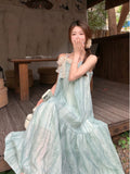 Mint Green Hanging Neck Sling Dress Women's Summer New French Super Fairy First Love Dress Seaside Holiday Showback Dress