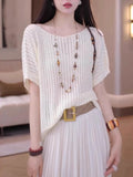Large-Size Leuk-Sleeve Short-Sleeved Knitwear 2025 Summer New Fat Mm Belly-Covered Ultra-Good-Looking Unique Top