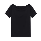 Design-Sensitive Cotton Gray Shoulder Loose Short-Sleeved T-Shirt Women's Summer Casual Set-Up White Top