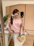 Slanted Shoulder T-Shirt Women's Short Sleeves 2026 Summer New Loose Thin-Skinny Shoulder Blouse