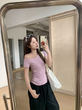 Pure Desire Collar Folded Short-Sleeved T-Shirt 2026 Summer New Slimming Waist Design Top