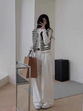 Small Fragrant Black And White Striped Sleeveless Knitted Vest Coat Women's Spring And Autumn Cardigan Outside Wearing Sweater Vest