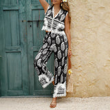Dili 2025 Spring And Summer Leisure Holiday Wind Simyya Print Bumps On The Shoulder Trousers Suit Women's Clothing