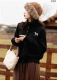 White Pony Turtleneck Sweater Cardigan Women's Autumn And Winter Languid Wind Loose High Sense Daily Commute Knitted Coat