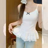 White Pure Lust Lace Spliced Sling Sling Vest 2026 Summer New Bow Repair Slim Top