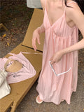 Dew-Back Pink Sling Dress Women's Summer New Seaside Holiday Style Loose Long Dress Beach Dress Temperament Skirt