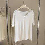 Small Short-Sleeved T-Shirt Women's Summer 2025 New Simple Design Sense Of Small Loose Shoulder Bottom U Collar Top