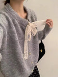 Design Lace With Sweater Cardigan Women 2025 New Autumn And Winter Lazy Wind Thick Soft Knitted Jacket