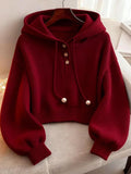 Red Hooded Jacket Women 2025 Autumn And Winter 2025 New Short-Wearing Knitted Sweater Super Good-Looking Single Dress