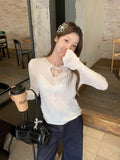 Tie Long-Sleeved Bow Tie Shirt Micro-Permeable V-Neck Knitted Bottom Shirt Women's Spring Style Top