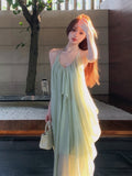 Sanya Seaside Photo Fairy Skirt Atmosphere Feel Dopamine Island Wearing A Beach Dress Bare Back Hanging Neck Dress