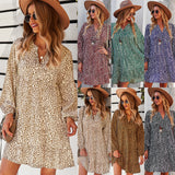 Independent Research And Development Design Loose Dress 2026 Leopard Long-Sleeved Leisure Vacation Dress Is Thin