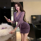 Purple Wave Pseudo Two Dresses Women's Spring And Autumn Long Sleeves Waist Skirt Royal Sister Style Temperament Sexy Ass Skirt