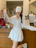White POLO Collar Button Cool Long-Sleeved Shirt Women 2026 Autumn New High-End Folding Short Top