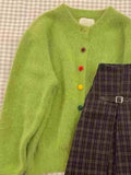 Spring Dress Retro Green Blouse Color Buckle Sweater Coat Women Spring And Autumn Lazy Loose White Design Knitted Open Shirt