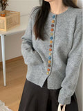 Autumn And Winter Buckle Knitted Shirt Jacket Women's Spring And Autumn 2025 New Loose Sweater Gray Early Autumn Women's Top