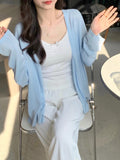 Korean Gentle White Sunscreen Ice Jacket Women Summer Lazy Loose Knitted Cardigan V-Neck Air Conditioning Shirt