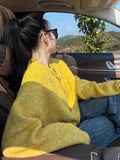 French Retro Yellow Raccoon Velvet Sweater Coat Women Loose Lazy Outside Wearing Knitted Blouse Spring And Autumn