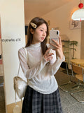 The New Wooden Ear Half-High Lace Yarn Bottom Shirt With A Female Spring And Autumn Gentle Temperament Folded Into A Beautiful Top