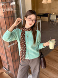 Green Round Collar Knitted Sweater Cardigan Women 2026 Early Autumn Atmosphere Wearing Loose Lazy Button Coat Top